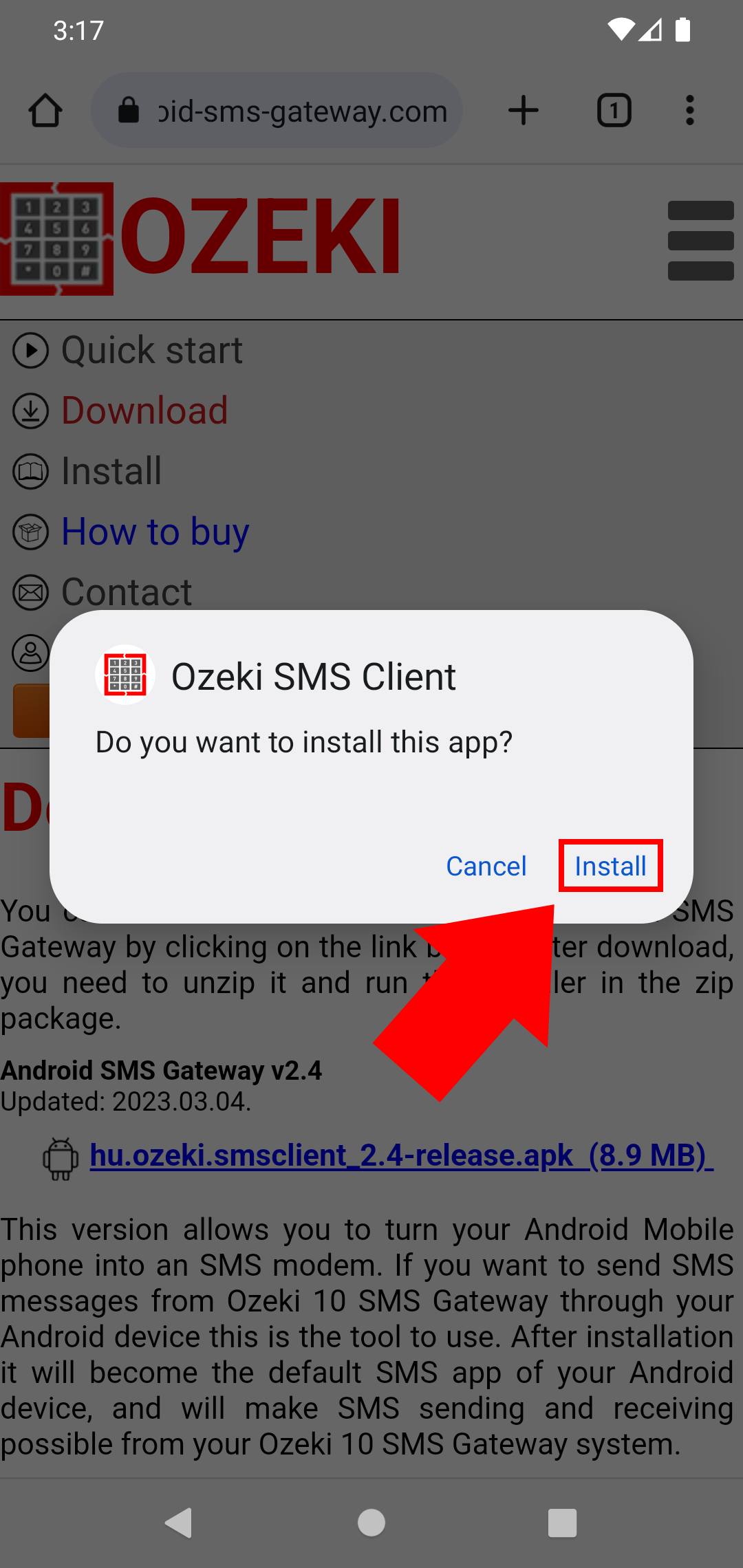 install ozeki sms client