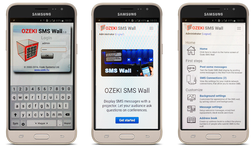 mobile interface of ozeki sms wall
